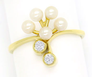 Foto 1 - Bezaubernder Brillantenring mit Perlen in 14K Gelbgold, S9692